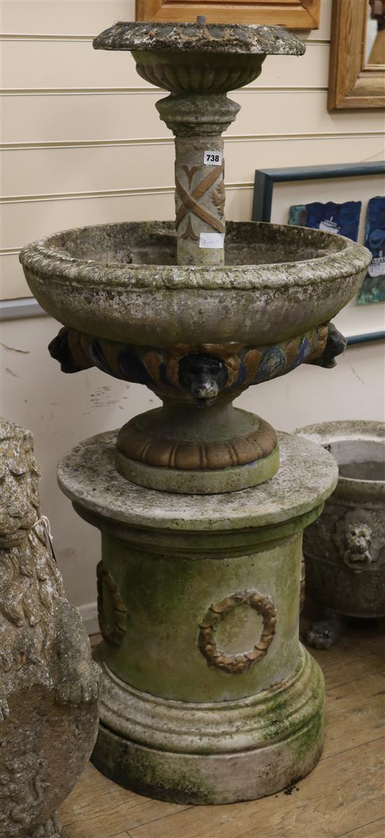 A stone and lead waterfall bird bath W.60cm